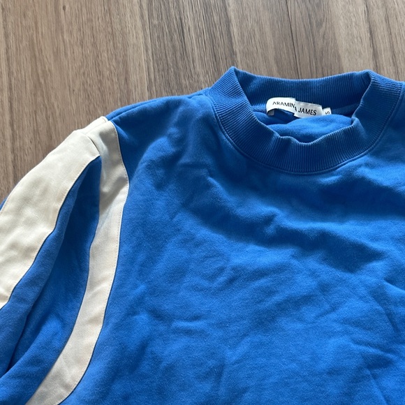 Electric Blue Crewneck Sweatshirt with White Sleeve Stripes - Picture 4 of 11